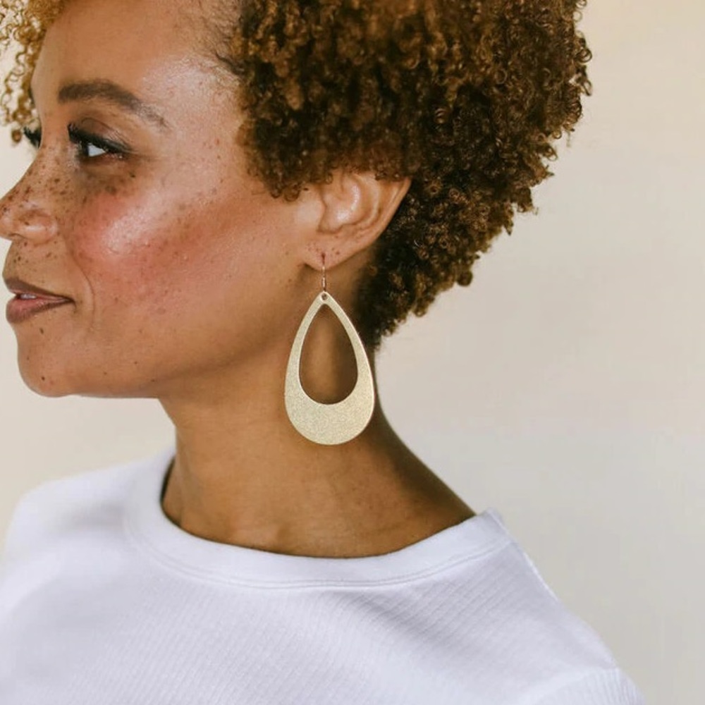 Nickel and Suede Gold Cut-Out Earring- Large